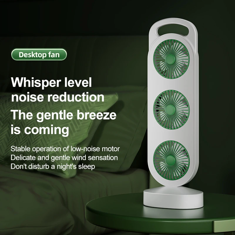 3-Head Desktop Fan in Green/Black/Orange - 3 Wind Speeds, Large Battery with 20+ Hours Long-Lasting Run, Low Noise (≤35dB), USB
3-Head Desktop Fan in Green/Black/Orange - 3 Wind Speeds, Large Battery with 20+ Hours Long-Lasting Run, Low Noise (≤35dB), USB