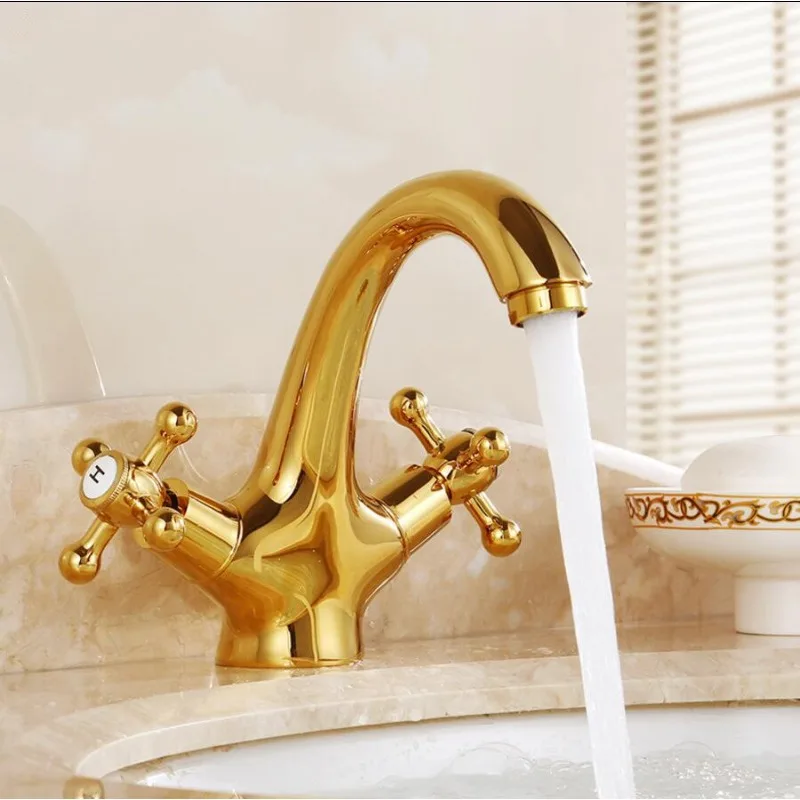 Bathroom Basin Faucet Sink Crane Hot and Cold Mixer Gold Brass Decked Doulbe Cross Handle Classical
Bathroom Basin Faucet Sink Crane Hot and Cold Mixer Gold Brass Decked Doulbe Cross Handle Classical
