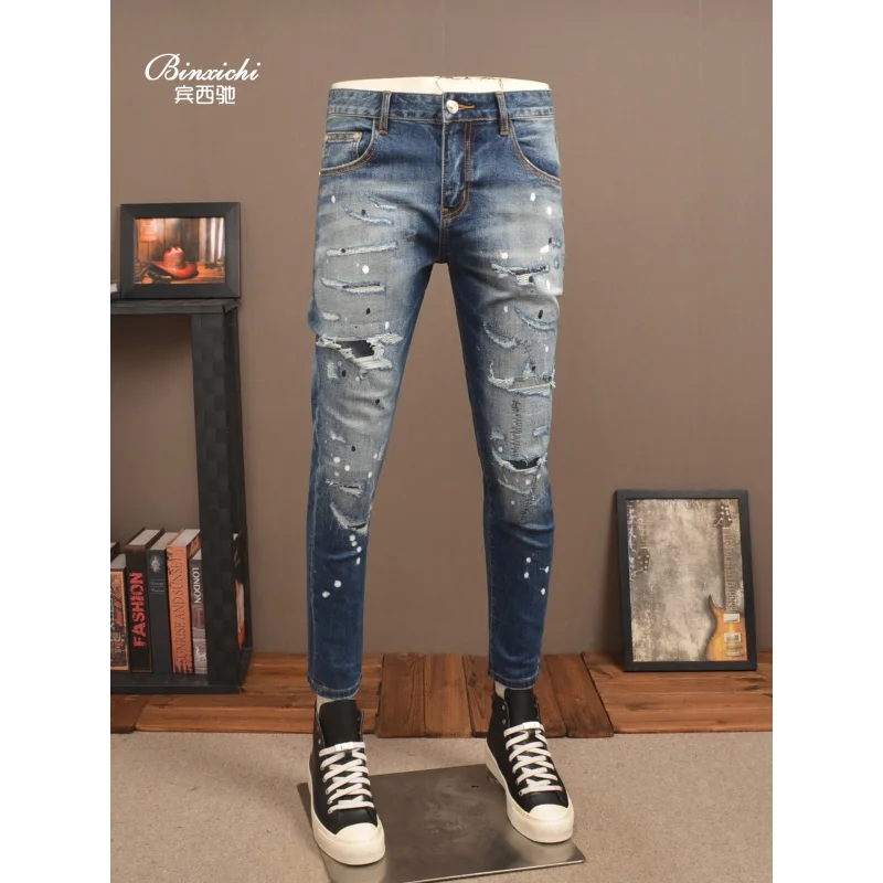 Autumn vintage ripped jeans men's fashion street trend nostalgic stretch paint print tight fitting small leg pants
Autumn vintage ripped jeans men's fashion street trend nostalgic stretch paint print tight fitting small leg pants