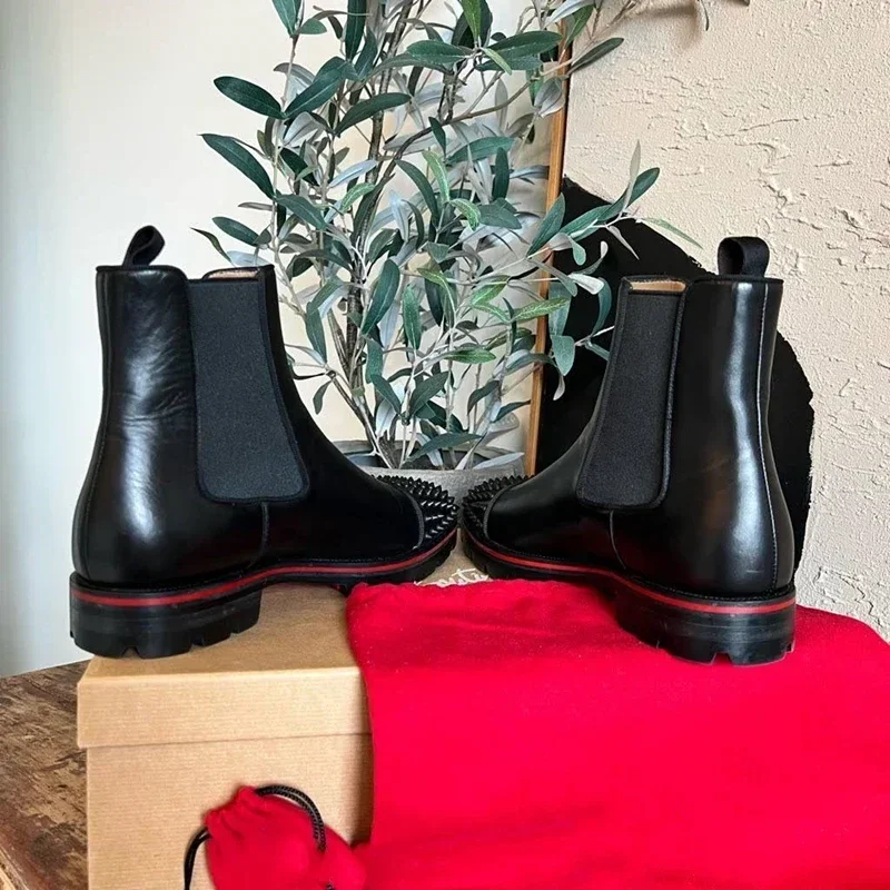 Chelsea Boots Black Rivet Punk Square Toe Slip-On Handmade Low-heeled Men Boots Business Men Shoes
Chelsea Boots Black Rivet Punk Square Toe Slip-On Handmade Low-heeled Men Boots Business Men Shoes
