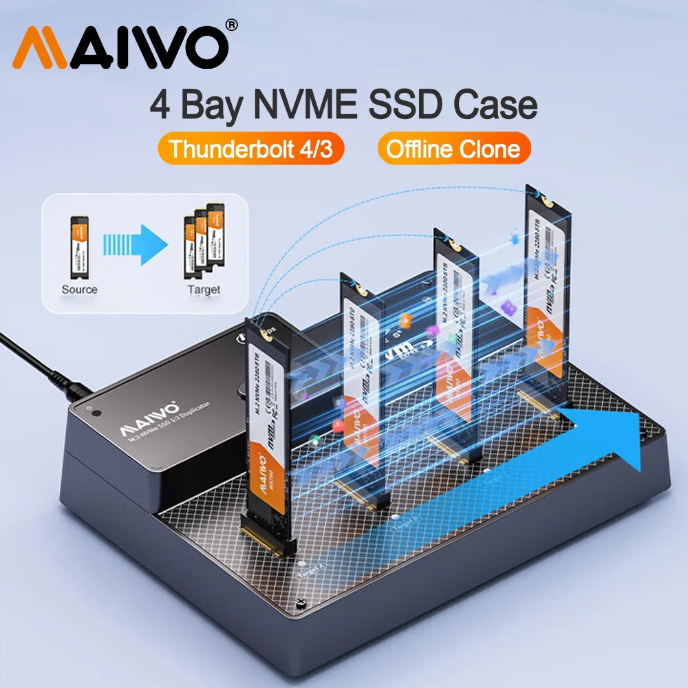 MAIWO 4 Bay M.2 NVME SSD Корпус Thunderbolt 4/3 40 Гбит/с Type-C Внешний считыватель жестких дисков M2 NVMe SSD Корпус с клоном
MAIWO 4 Bay M.2 NVME SSD Корпус Thunderbolt 4/3 40 Гбит/с Type-C Внешний считыватель жестких дисков M2 NVMe SSD Корпус с клоном