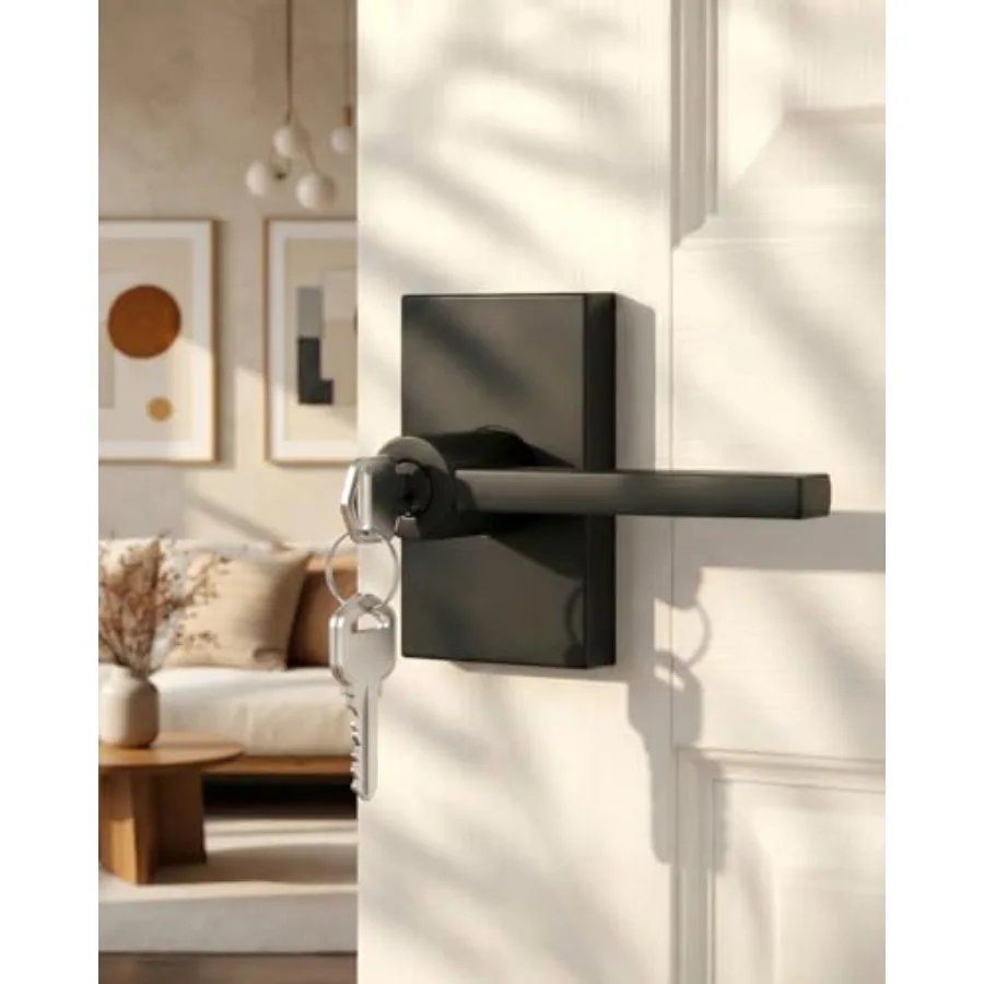 Door Handle with Lock and Key, Heavy Duty Zinc Alloy Black Exterior Door Handle for Front Doors, Keyed Door Levers with Reversi
Door Handle with Lock and Key, Heavy Duty Zinc Alloy Black Exterior Door Handle for Front Doors, Keyed Door Levers with Reversi