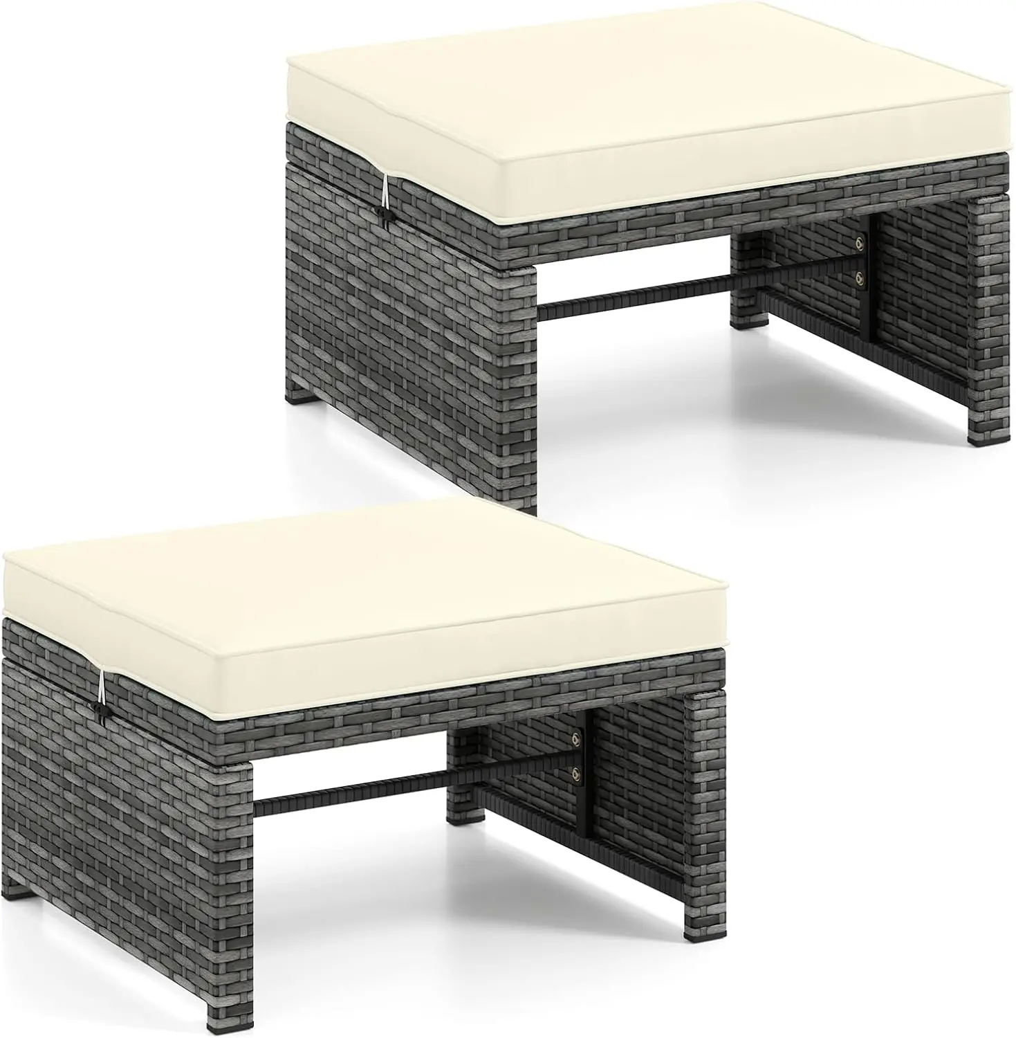 Patio Ottomans Set of 2, PE Rattan Footstools with Removable Cushions & Metal Frame, Side Tables, Additional Seating, Outdoor St
Patio Ottomans Set of 2, PE Rattan Footstools with Removable Cushions & Metal Frame, Side Tables, Additional Seating, Outdoor St