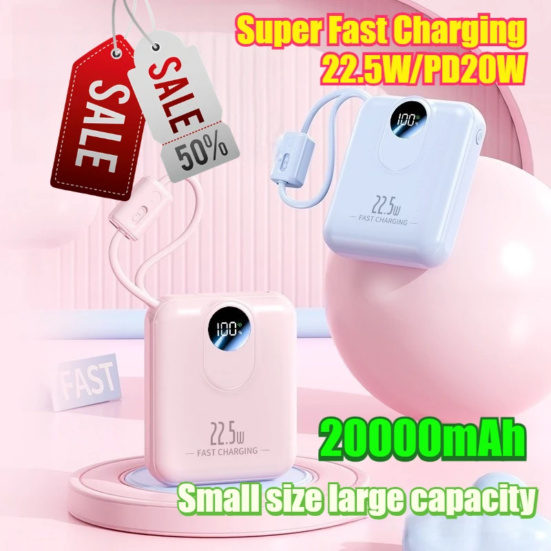22.5W 20000mAh Super Fast Charging Power Bank with Built-in Cable High Capacity Portable Charger
22.5W 20000mAh Super Fast Charging Power Bank with Built-in Cable High Capacity Portable Charger