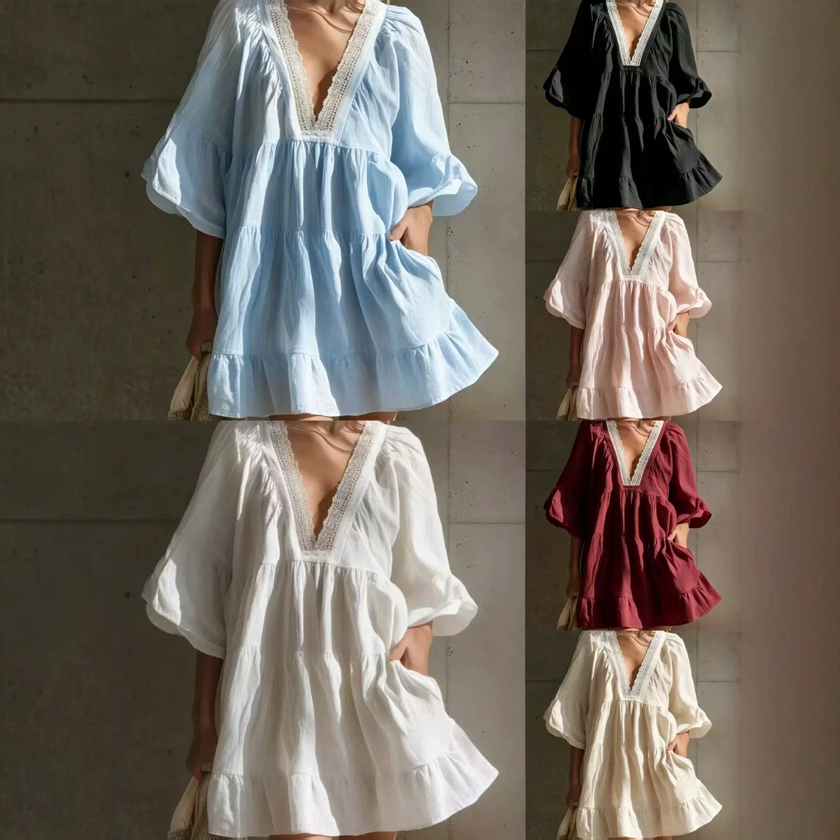 New V Neck Lace Dress Women Loose Fitting Vacation Skirt Seaside Beach Blouse 3XL Size Nightdress Outerwear Homewear Loose Cozy
New V Neck Lace Dress Women Loose Fitting Vacation Skirt Seaside Beach Blouse 3XL Size Nightdress Outerwear Homewear Loose Cozy