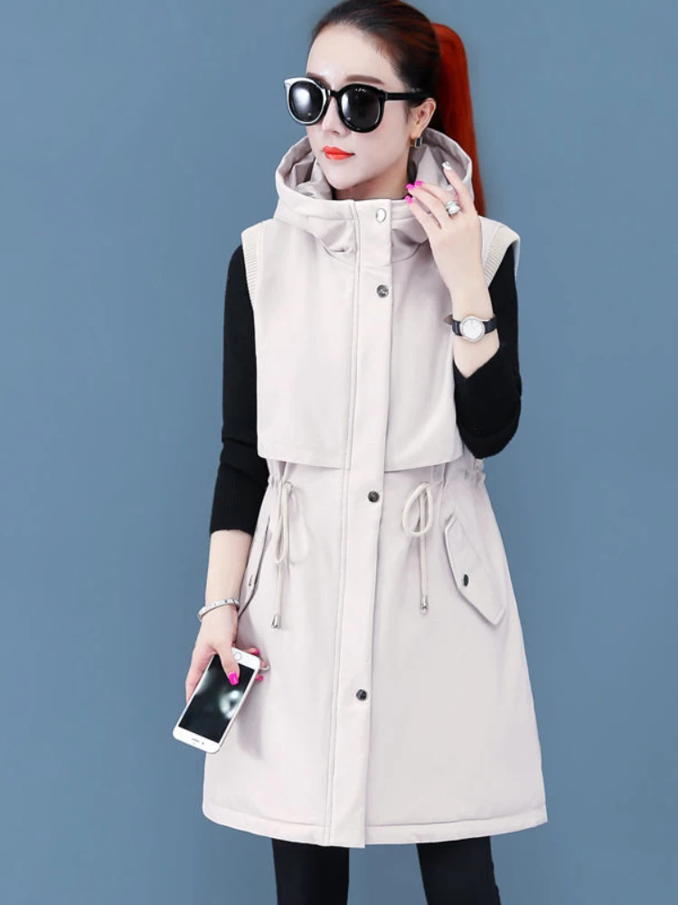 2023 Autumn Winter Women Solid Loose Hooded Long Vest Jacket Bright Color Cotton Padded Women Windproof Warm Waistcoat
2023 Autumn Winter Women Solid Loose Hooded Long Vest Jacket Bright Color Cotton Padded Women Windproof Warm Waistcoat