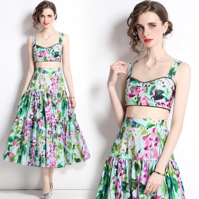 New Summer Women's Retro Sleeveless Wrap Chest Top Suspender Print High Waist Skirt Two-Piece Suit Travel Holiday Style
New Summer Women's Retro Sleeveless Wrap Chest Top Suspender Print High Waist Skirt Two-Piece Suit Travel Holiday Style