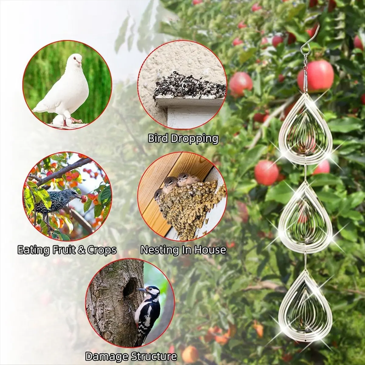 AA83 3 Pcs Bird Scare Discs Set, Bird Reflectors Wind Spinner, Extra Sparkly Drop-Shape Wind Spinner Bird Devices
AA83 3 Pcs Bird Scare Discs Set, Bird Reflectors Wind Spinner, Extra Sparkly Drop-Shape Wind Spinner Bird Devices