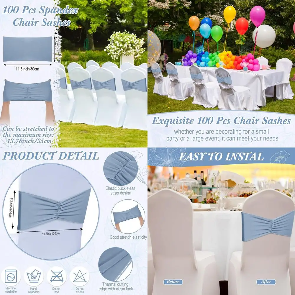 100 Pcs Spandex Chair Bows, Elastic Bands for Chair Covers, Decorations for Weddings, Parties, and Events in Dusty Blue
100 Pcs Spandex Chair Bows, Elastic Bands for Chair Covers, Decorations for Weddings, Parties, and Events in Dusty Blue