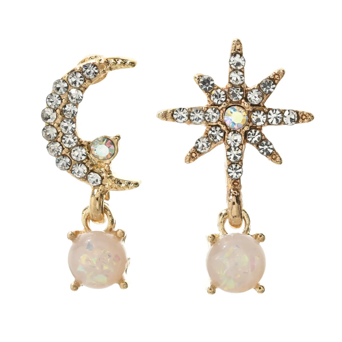 New Fashion Women Elegant Asymmetric Zircon Inlaid Moon Star Rhinestone Opal Drop Earrings Elegant Moon Earring Jewelry Gift
New Fashion Women Elegant Asymmetric Zircon Inlaid Moon Star Rhinestone Opal Drop Earrings Elegant Moon Earring Jewelry Gift