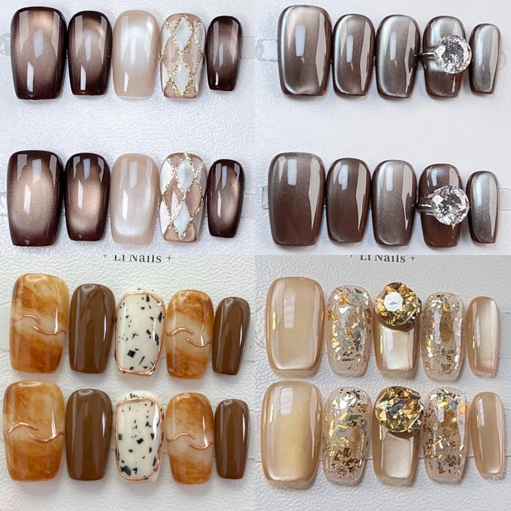 10Pcs Short Square Oval Wearable Press On Nails Maillard Cat Eyes Rhinestone Sequins Pearl Handmade Full Cover Fake Nails
10Pcs Short Square Oval Wearable Press On Nails Maillard Cat Eyes Rhinestone Sequins Pearl Handmade Full Cover Fake Nails