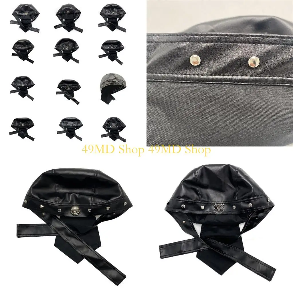 49MD Punk PU Leather Turban Hat Skull Cap Adjustable Strap Rivet Studded Bandana Hat
49MD Punk PU Leather Turban Hat Skull Cap Adjustable Strap Rivet Studded Bandana Hat
