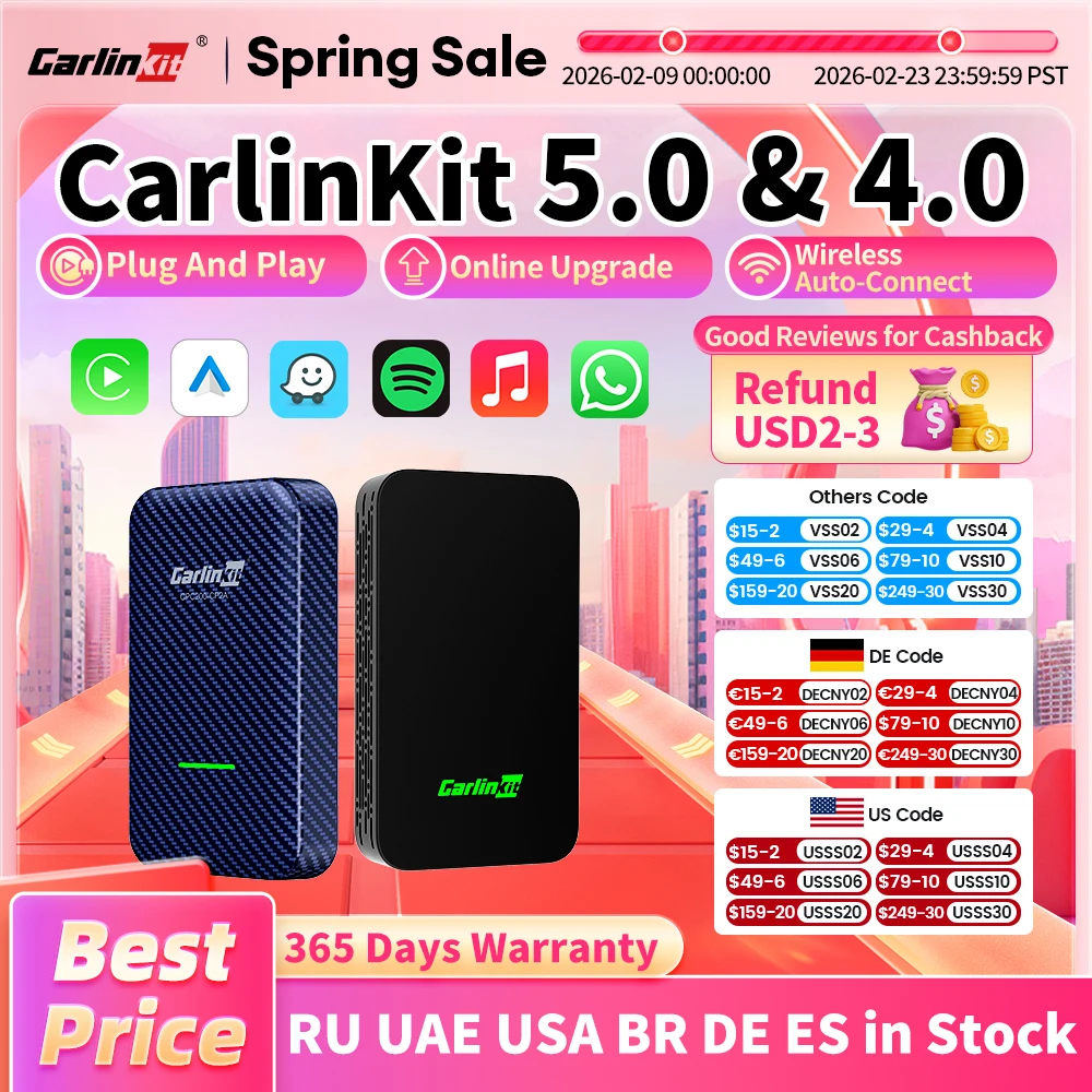 CarlinKit 5.0 2air & CarlinKit 4.0 CP2A Wireless Android Auto &CarPlay Wireless Adapter 2.4G&5.8Ghz WiFi Auto Connect OTA Update
CarlinKit 5.0 2air & CarlinKit 4.0 CP2A Wireless Android Auto &CarPlay Wireless Adapter 2.4G&5.8Ghz WiFi Auto Connect OTA Update