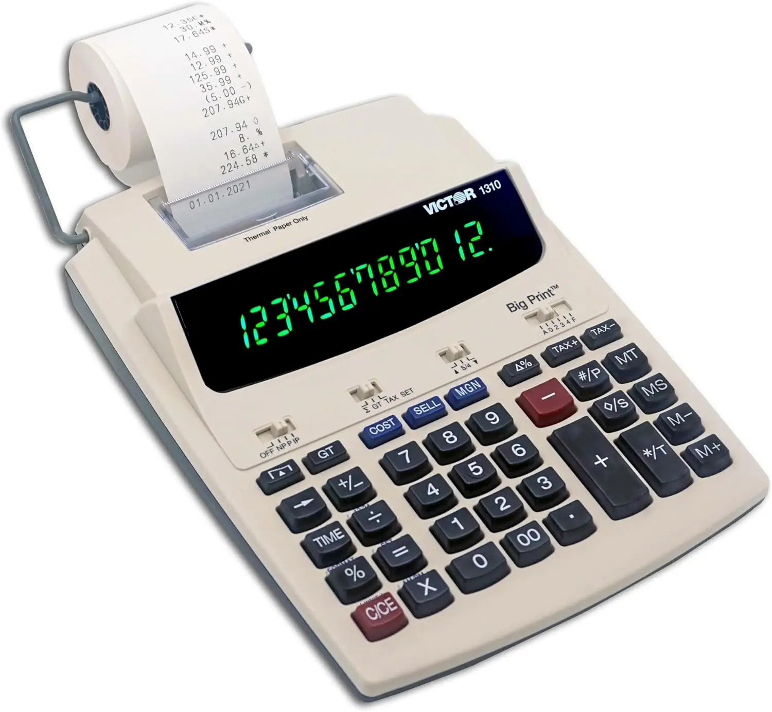 12-Digit Printing Calculator with LED Display, Fast Thermal Printer, Cost/Sell/Margin Keys, 8.0 LPS, 2-1/4" Paper
12-Digit Printing Calculator with LED Display, Fast Thermal Printer, Cost/Sell/Margin Keys, 8.0 LPS, 2-1/4" Paper