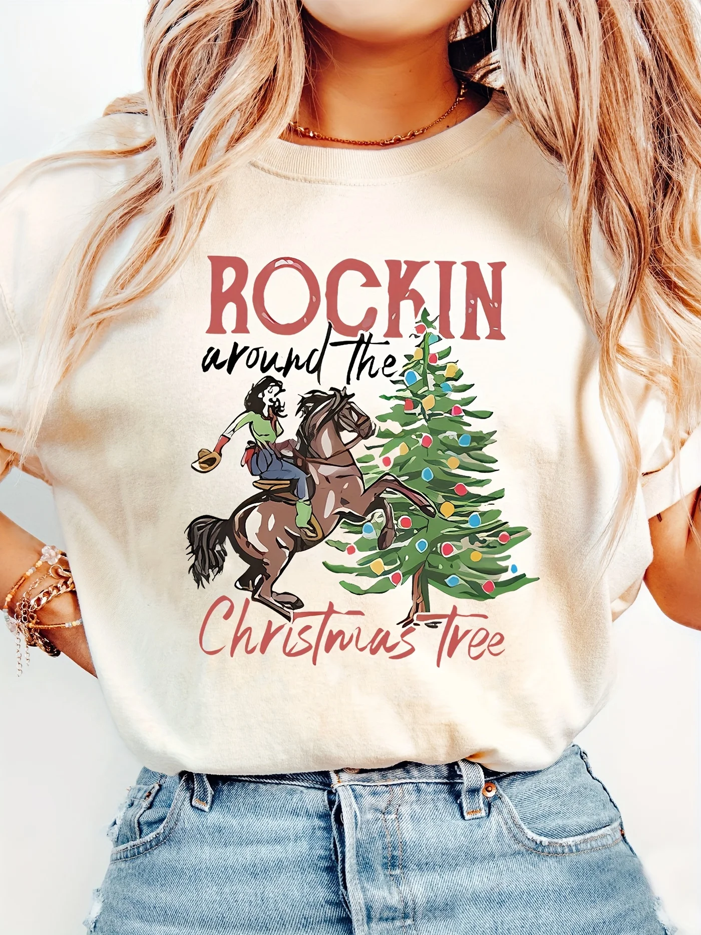 Christmas Rockin' Around the Christmas Tree Graphic T-Shirt for Women Casual Round Neck Short Sleeve Tees Festive Holiday Top
Christmas Rockin' Around the Christmas Tree Graphic T-Shirt for Women Casual Round Neck Short Sleeve Tees Festive Holiday Top