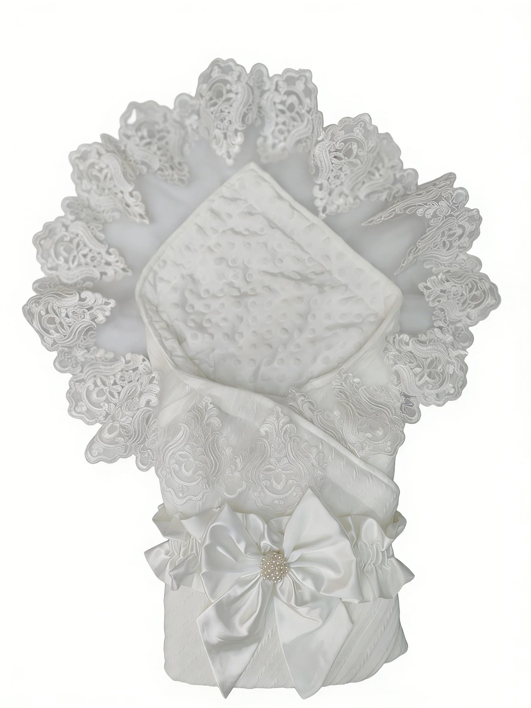 Роскошное белое пеленание для новорожденных - кружевное одеяло с жемчугом и бантом для крещения ребенка
Роскошное белое пеленание для новорожденных - кружевное одеяло с жемчугом и бантом для крещения ребенка