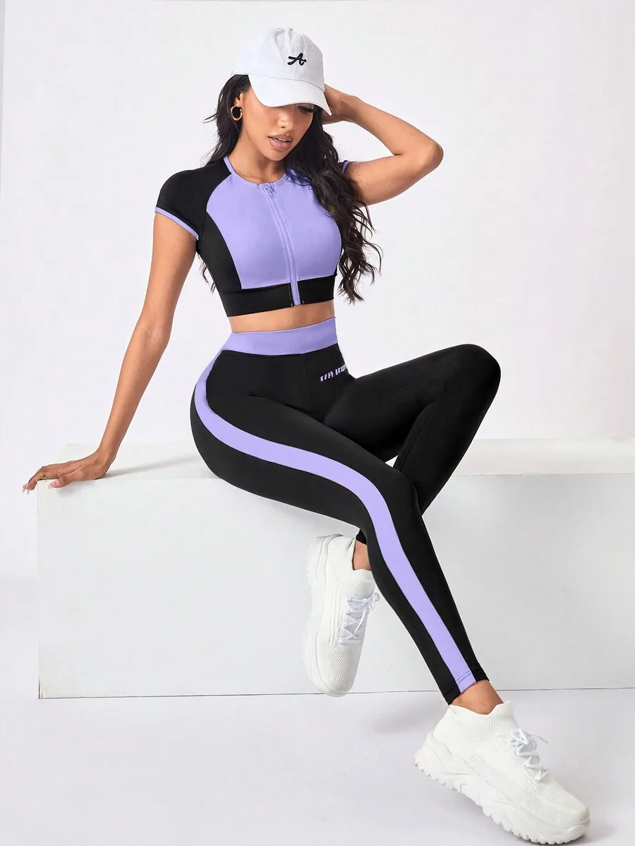 2pcs Contrast Color Zipper Crop Top And High Waist Leggings Sport Set Women
2pcs Contrast Color Zipper Crop Top And High Waist Leggings Sport Set Women