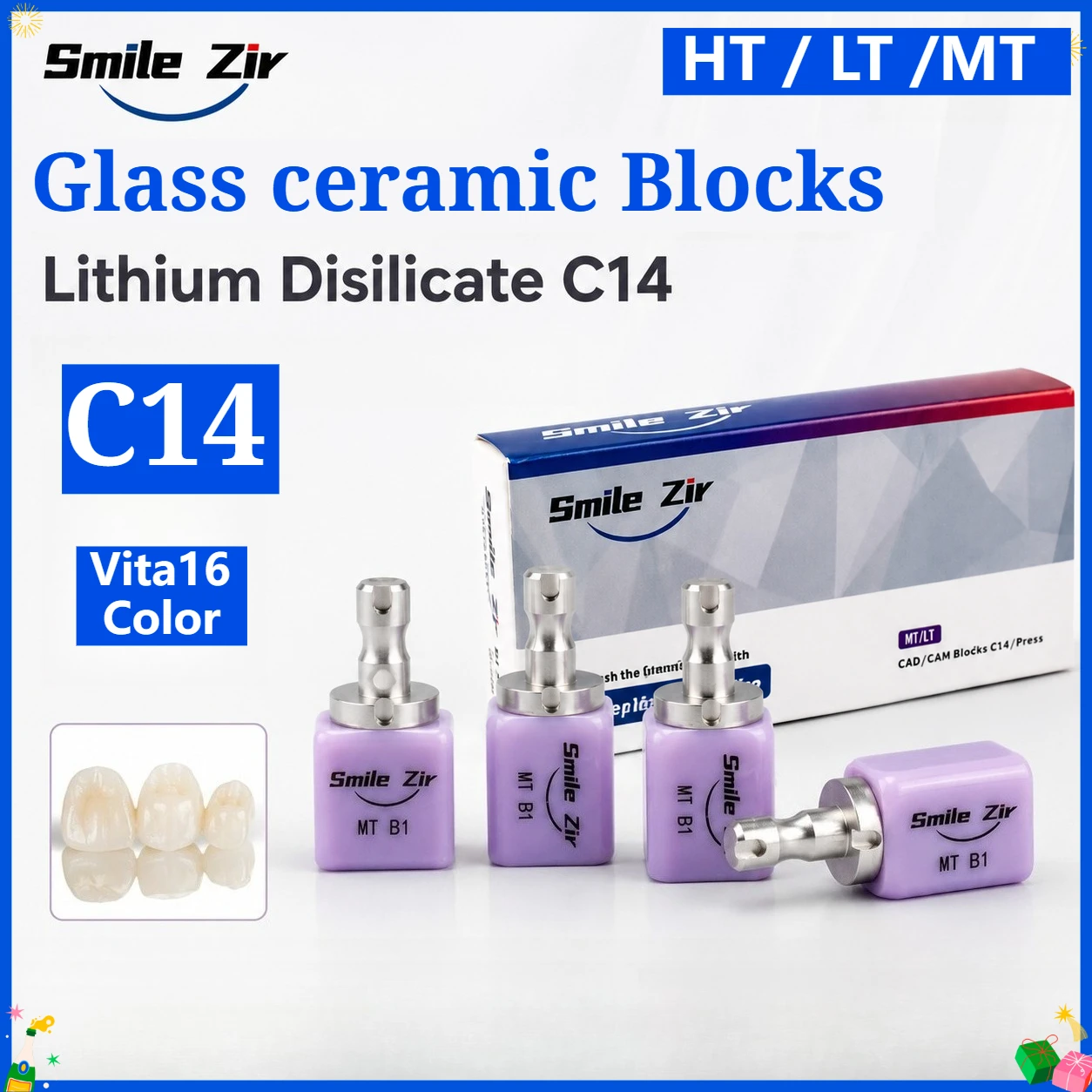 HT/LT/MT C14 Dental Lithium Disilicate Glass Ceramic Blocks Dental Lab Vita16 C14 Emax for Sirona Cerec Roland Milling System
HT/LT/MT C14 Dental Lithium Disilicate Glass Ceramic Blocks Dental Lab Vita16 C14 Emax for Sirona Cerec Roland Milling System