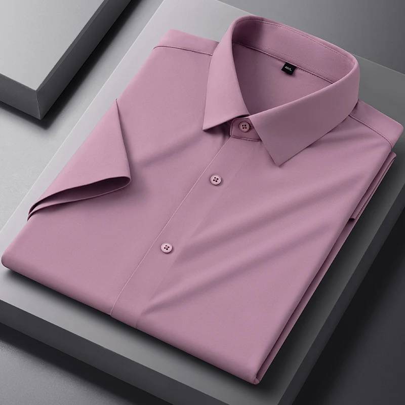 luxury Nylon elastic solid color summer short sleeve shirts for men slim fit formal shirt soft elegant business white clothes
luxury Nylon elastic solid color summer short sleeve shirts for men slim fit formal shirt soft elegant business white clothes