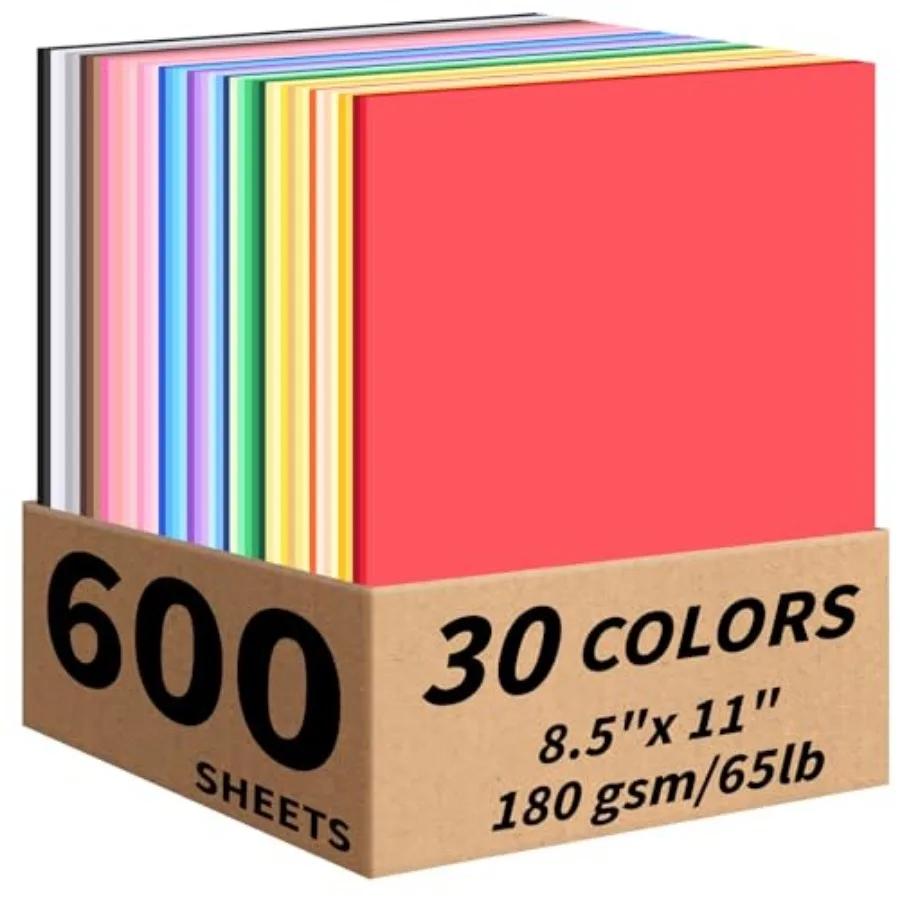 600 Sheets Colo Paper 30 Colors, 8.5x11 Construction Paper Assorted Colors, 180gsm/65lb colo cardstock for Crafts, Printing, Ca
600 Sheets Colo Paper 30 Colors, 8.5x11 Construction Paper Assorted Colors, 180gsm/65lb colo cardstock for Crafts, Printing, Ca