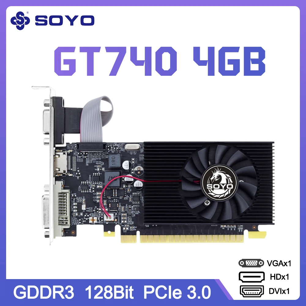 SOYO NVIDIA Gefore GT740 4G Видеокарта GDDR3 GPU 128Bit PCIe3.0x16 Энергоэффективная игровая видеокарта для офиса и легких игр
SOYO NVIDIA Gefore GT740 4G Видеокарта GDDR3 GPU 128Bit PCIe3.0x16 Энергоэффективная игровая видеокарта для офиса и легких игр