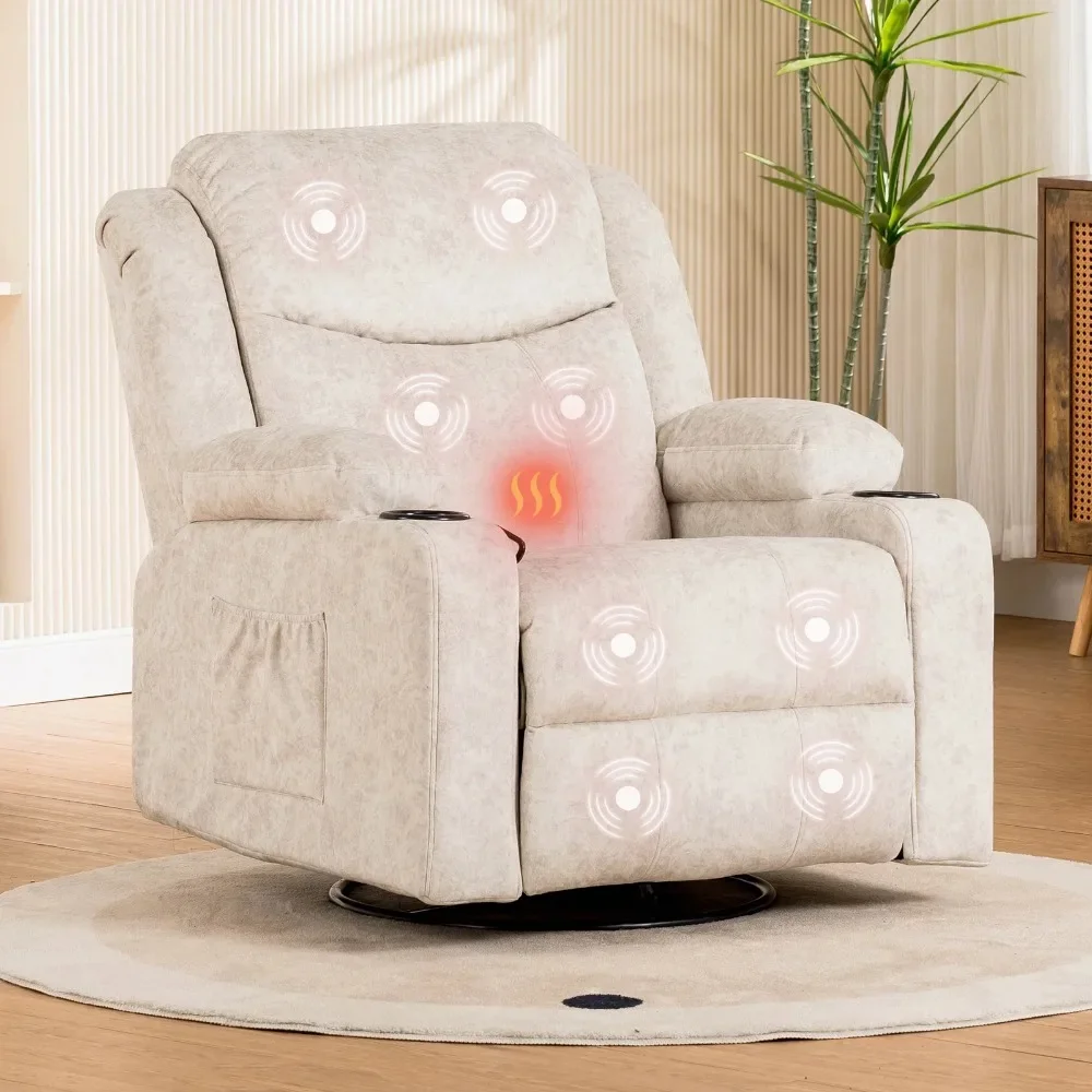Plush Fabric Swivel Rocker Recliner with Heat, Massage, and Adjustable Footrest, White
Plush Fabric Swivel Rocker Recliner with Heat, Massage, and Adjustable Footrest, White