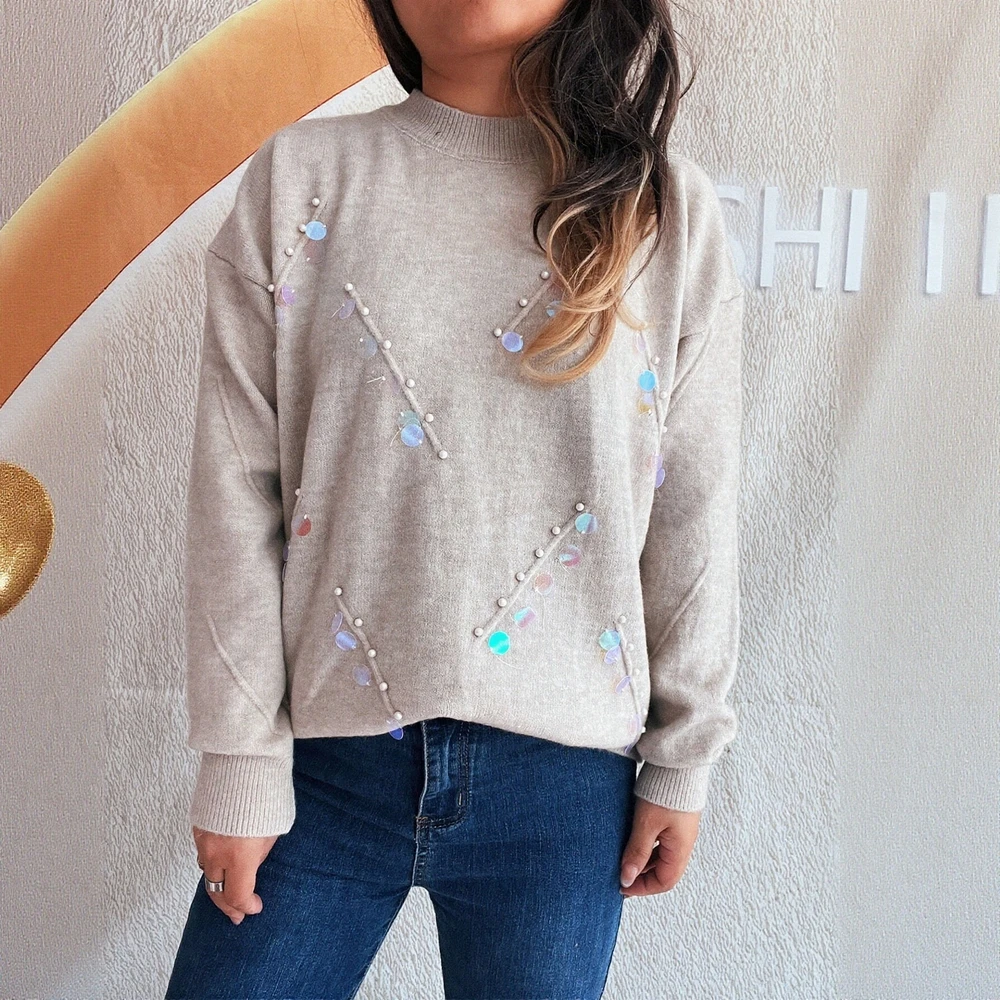 Свитер с длинным рукавом и круглым вырезом, осенне-зимняя одежда для поездок на работу, прямой дизайн, модный женский топ
Свитер с длинным рукавом и круглым вырезом, осенне-зимняя одежда для поездок на работу, прямой дизайн, модный женский топ