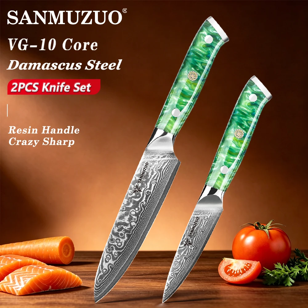 SANMUZUO 2PCS Kitchen Knife Set - Ultra Sharp Damascus Steel Utility Knife&Paring Knife with Resin Handle - Home Kitchen Gadget for Fruit Vegetable Cutting - Xuan Series
SANMUZUO 2PCS Kitchen Knife Set - Ultra Sharp Damascus Steel Utility Knife&Paring Knife with Resin Handle - Home Kitchen Gadget for Fruit Vegetable Cutting - Xuan Series