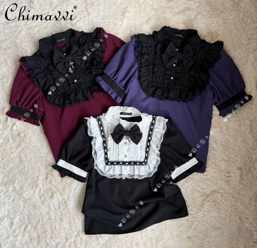 Japanese Gothic Dark Harajuku Style Subculture Bow Cross Short Sleeve Shirt 2026 Summer New Lolita Cute Girl Blouse Top
Japanese Gothic Dark Harajuku Style Subculture Bow Cross Short Sleeve Shirt 2026 Summer New Lolita Cute Girl Blouse Top