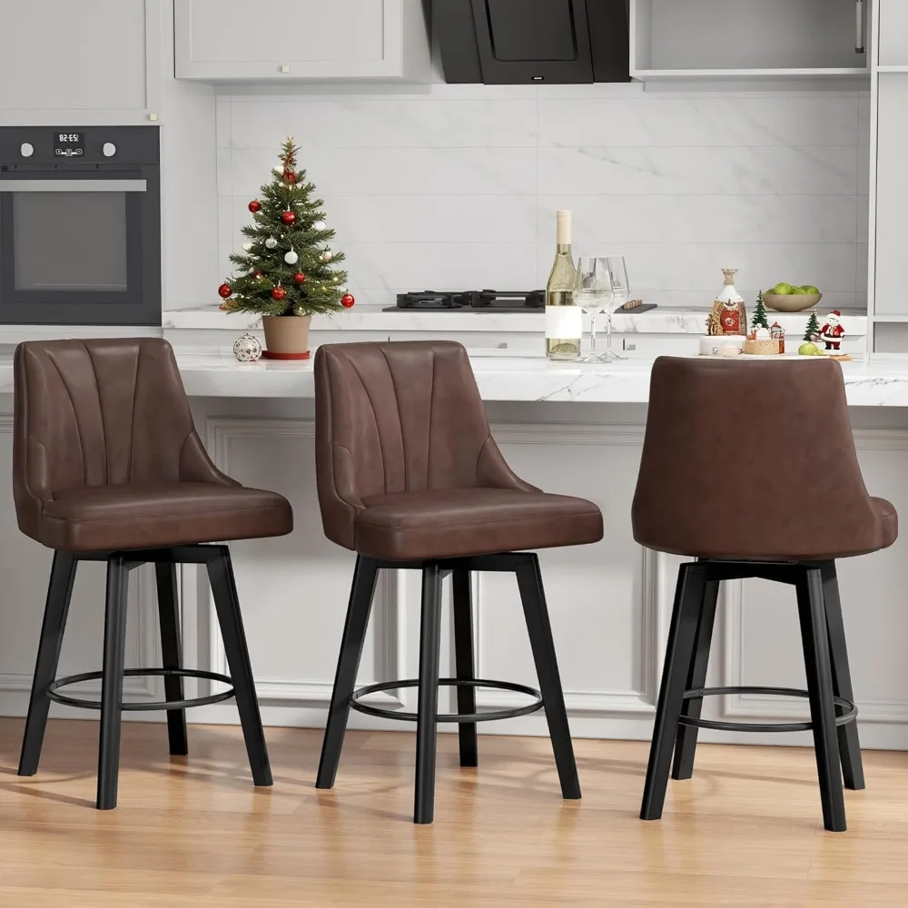 Counter Height Swivel Bar Stool, 24 Upholstered PU Leather Barstools Set of 3, Counter Stool Chair with Back & Solid Wood Legs
Counter Height Swivel Bar Stool, 24 Upholstered PU Leather Barstools Set of 3, Counter Stool Chair with Back & Solid Wood Legs