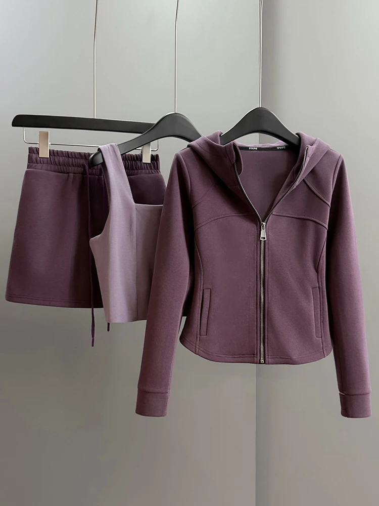 Casual Sporty Three-Piece Set for Women Spring Purple Outerwear Cardigan Inner Tank Top Short Skirt Comfortable High Waist
Casual Sporty Three-Piece Set for Women Spring Purple Outerwear Cardigan Inner Tank Top Short Skirt Comfortable High Waist