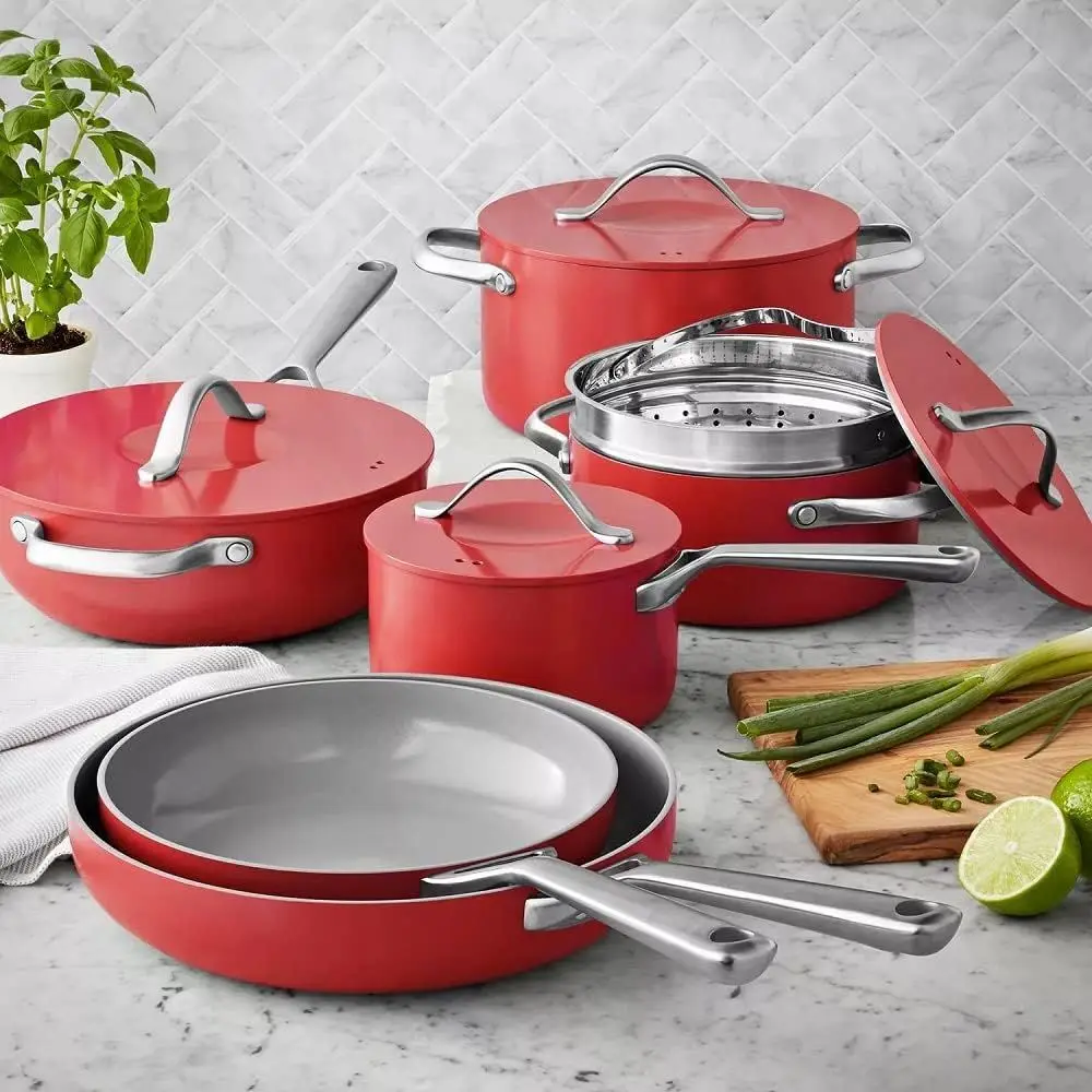 11-Piece Red Ceramic Cookware Set, 23x15x11 cm
11-Piece Red Ceramic Cookware Set, 23x15x11 cm