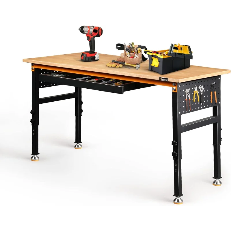 60" Heavy-Duty Adjustable Workbench for Garage, Rubber Wood Shop Table W/Double Pegboards & Drawer,Hardwood Workstation Weight
60" Heavy-Duty Adjustable Workbench for Garage, Rubber Wood Shop Table W/Double Pegboards & Drawer,Hardwood Workstation Weight