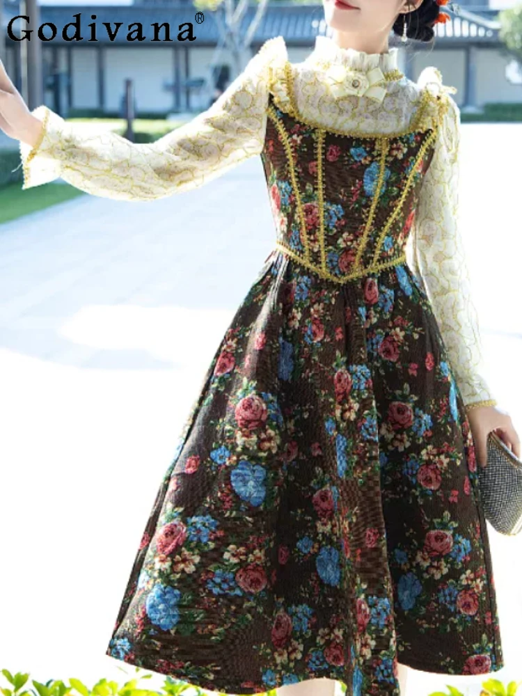 Large Size French Court Lace Splicing Long Sleeve Stand Collar Dress Women Autumn Winter Fashion High Waist A-line Retro Dresses
Large Size French Court Lace Splicing Long Sleeve Stand Collar Dress Women Autumn Winter Fashion High Waist A-line Retro Dresses