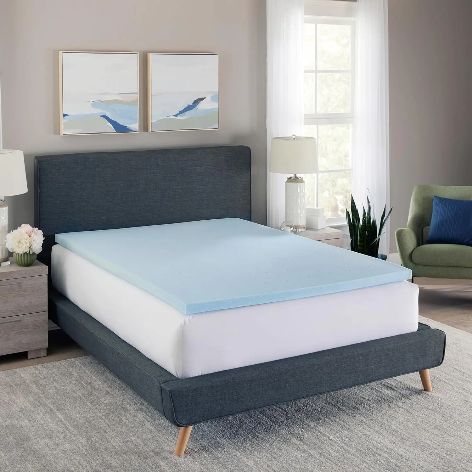 Memory Foam Mattr Topper, Gel Infused Mattr Topper, Ventilated Design, Certipur-Us Certified Foam, Blue
Memory Foam Mattr Topper, Gel Infused Mattr Topper, Ventilated Design, Certipur-Us Certified Foam, Blue