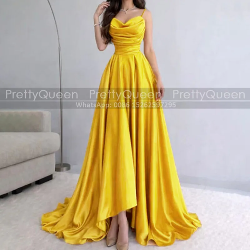 High Low Long Prom Dresses Pleat A Line Spaghetti Straps Sleeveless Customized Gold Yellow Evening Dress Party For Women
High Low Long Prom Dresses Pleat A Line Spaghetti Straps Sleeveless Customized Gold Yellow Evening Dress Party For Women