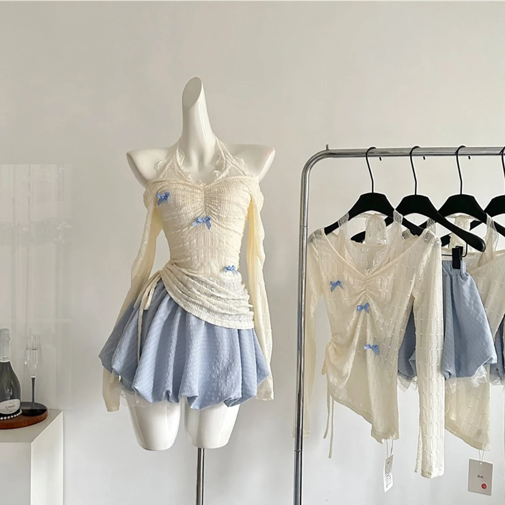 Women Sweety Kpop Cute College Style 2 Piece Set Outfits Bow Halter Tops+Elastic Waist Mini Skirts Partyclub Streetwear Outfits
Women Sweety Kpop Cute College Style 2 Piece Set Outfits Bow Halter Tops+Elastic Waist Mini Skirts Partyclub Streetwear Outfits