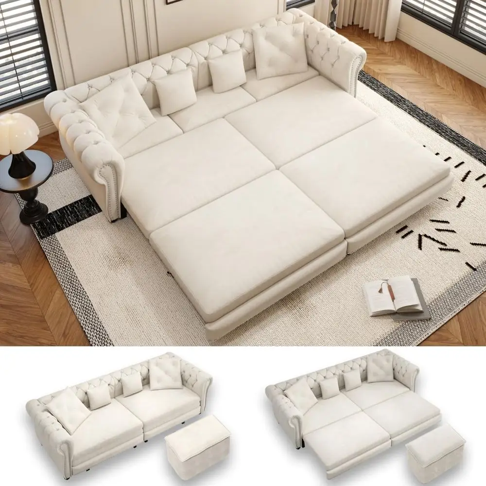Velvet Chesterfield Sleeper Sofa with Ottoman, Convertible 3-in-1 Couch for Living Room, Office, Bedroom, Beige
Velvet Chesterfield Sleeper Sofa with Ottoman, Convertible 3-in-1 Couch for Living Room, Office, Bedroom, Beige