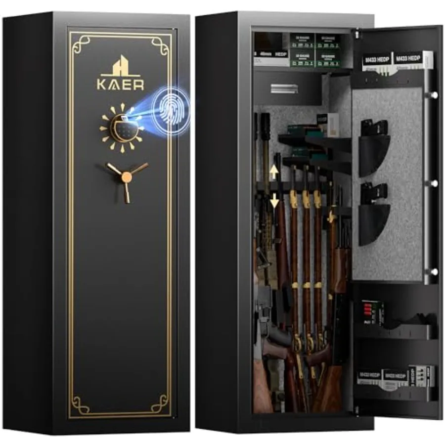 Biometric gun safe for rifle and pistols, steel, black, quick-access fingerprint lock with drawer and gun rack
Biometric gun safe for rifle and pistols, steel, black, quick-access fingerprint lock with drawer and gun rack