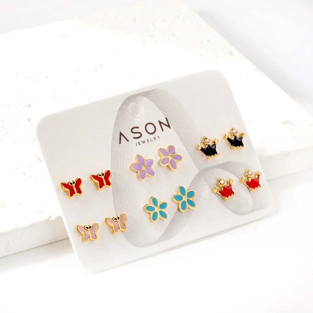 LUXUKISSKIDS Colorful Acrylic Earrings Set 6pairs/Lots Butterfly Pattern Small Flower Crown Steel Piercing Ladies Girls Jewelry
LUXUKISSKIDS Colorful Acrylic Earrings Set 6pairs/Lots Butterfly Pattern Small Flower Crown Steel Piercing Ladies Girls Jewelry