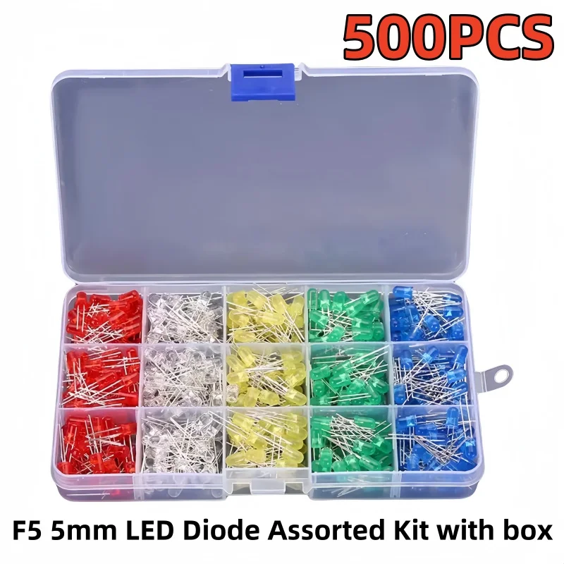 500PCS F5 5mm LED Diode Kit- Ultra Bright (Warm White/Red/Green/Blue/Yellow) 2V-3V Multi-Color for DIY Electronics
500PCS F5 5mm LED Diode Kit- Ultra Bright (Warm White/Red/Green/Blue/Yellow) 2V-3V Multi-Color for DIY Electronics