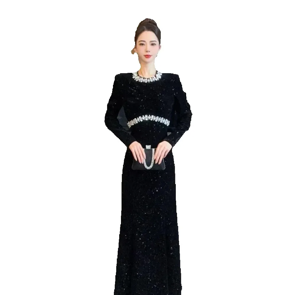Luxury Elegant Black Dress Women Spring Luxury Rhinestone Evening Gown Formal Party Dress with Heavy Embroidery
Luxury Elegant Black Dress Women Spring Luxury Rhinestone Evening Gown Formal Party Dress with Heavy Embroidery