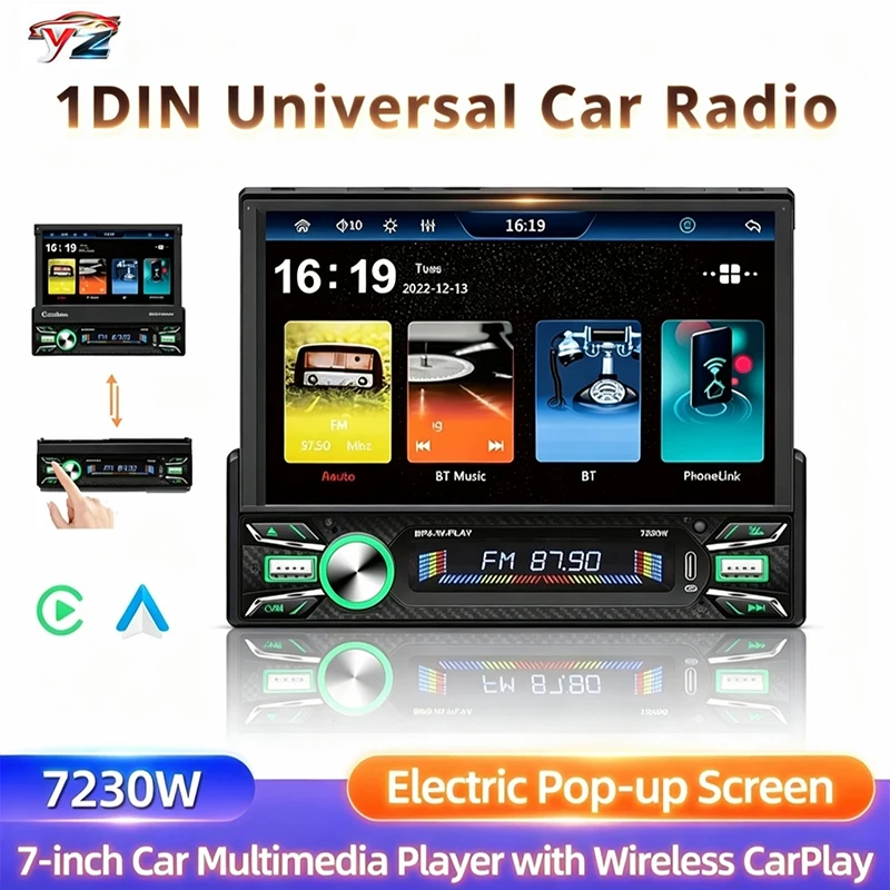 Universal 1 Din MP5 Player 7 Inch Carplay Android Auto Manual Automatic Retractable Touch Screen Car Player FM Radio
Universal 1 Din MP5 Player 7 Inch Carplay Android Auto Manual Automatic Retractable Touch Screen Car Player FM Radio