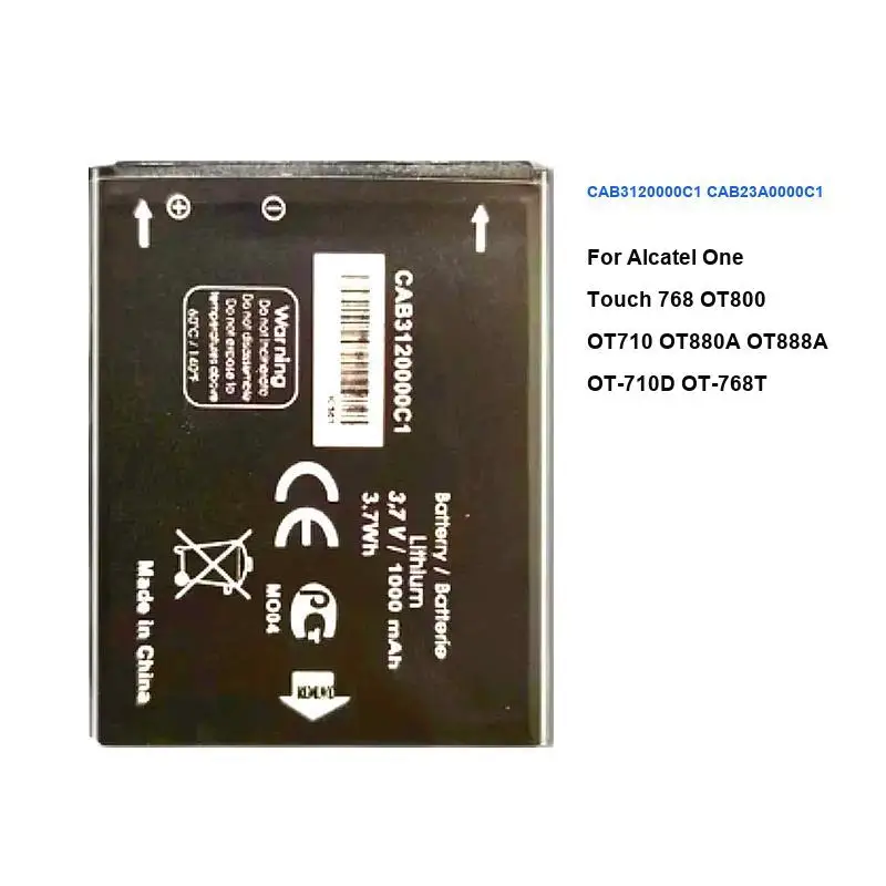 850mAh Replacement Battery for Alcatel One Touch 768 OT710 OT888A OT880A CAB3120000C1 CAB23A0000C1 New Bateria Warranty
850mAh Replacement Battery for Alcatel One Touch 768 OT710 OT888A OT880A CAB3120000C1 CAB23A0000C1 New Bateria Warranty