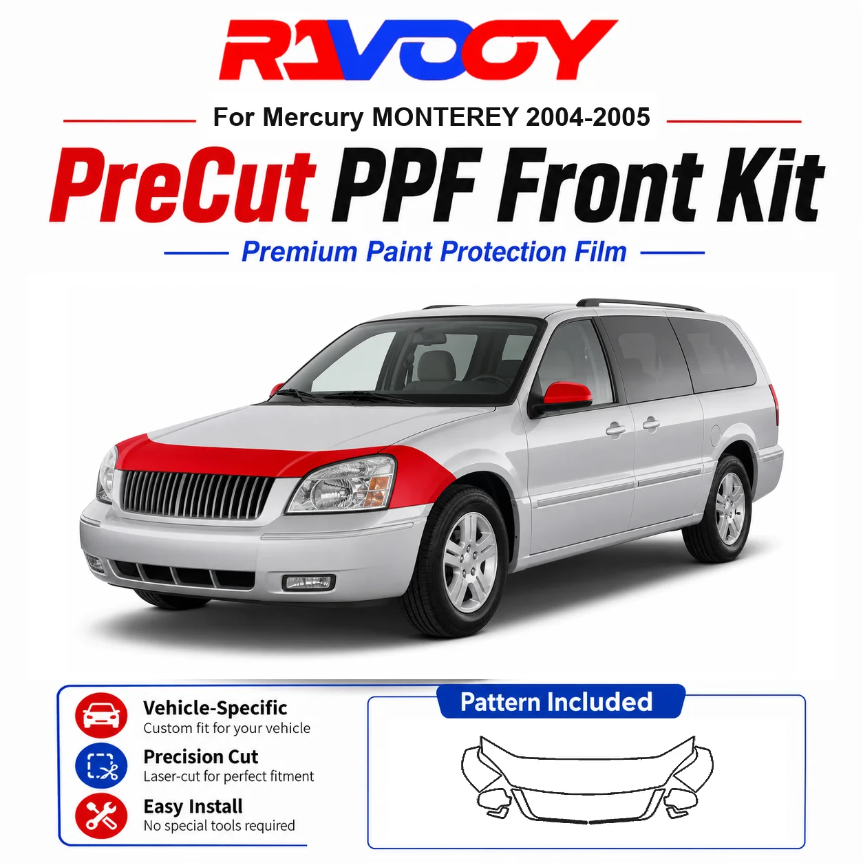 8.5mil TPU Precut PPF Kit For Mercury MONTEREY 2004-2005 - Hood, Fenders & Mirror Set - Self-Healing Clear Bra Film
8.5mil TPU Precut PPF Kit For Mercury MONTEREY 2004-2005 - Hood, Fenders & Mirror Set - Self-Healing Clear Bra Film