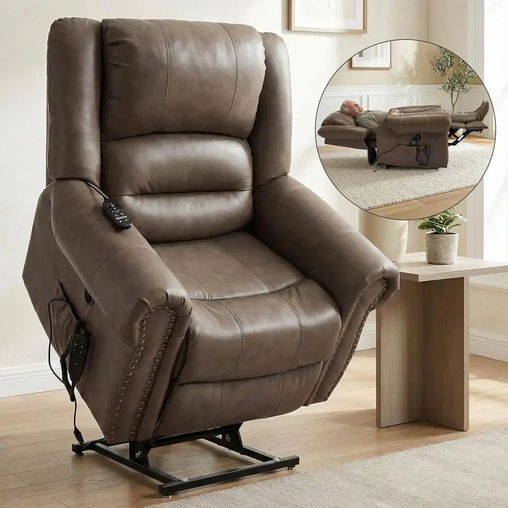 Elderly-Friendly Dual Motor Massage Recliner with Lumbar Heat, Heavy-Duty Mechanism, Leather Chair with Charging Ports - Brown
Elderly-Friendly Dual Motor Massage Recliner with Lumbar Heat, Heavy-Duty Mechanism, Leather Chair with Charging Ports - Brown