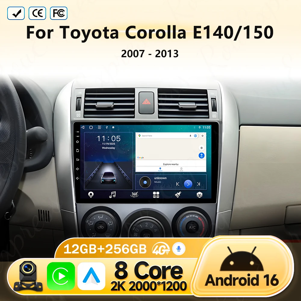 Android 16 Carplay Car Radio For Toyota Corolla E140/150 2007 -2013 Multimedia video Player GPS 2din Head Unit Stereo BT 4G WIFI
Android 16 Carplay Car Radio For Toyota Corolla E140/150 2007 -2013 Multimedia video Player GPS 2din Head Unit Stereo BT 4G WIFI