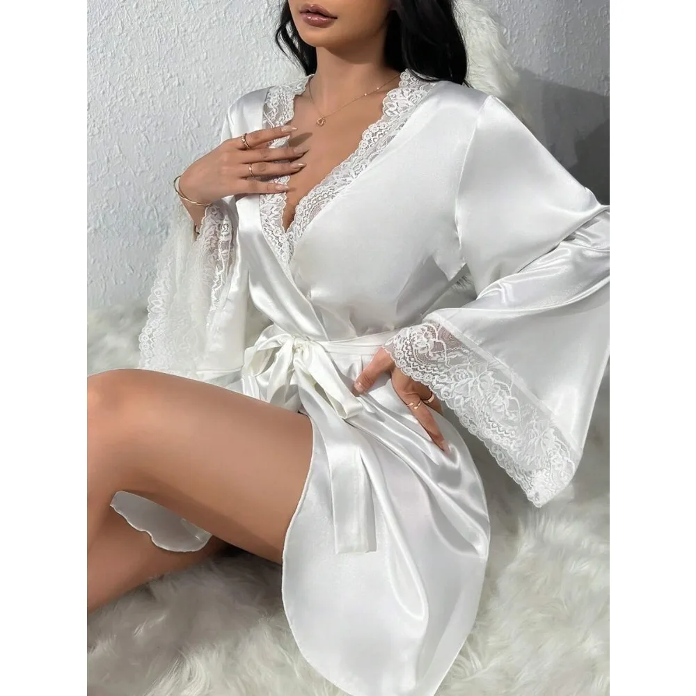 Women's Lace Trimmed Bathrobe With Waist Belt Luxe Loungewear, Fall & Winter Cozy And Elegant Details
Women's Lace Trimmed Bathrobe With Waist Belt Luxe Loungewear, Fall & Winter Cozy And Elegant Details