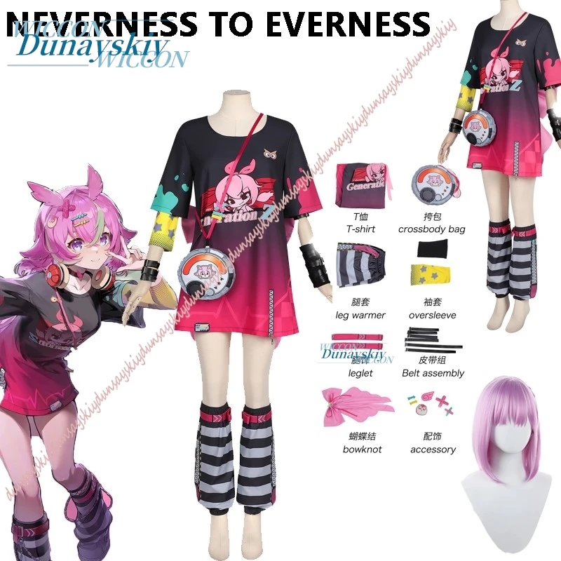 Костюм для косплея Game Nevernness: футболка Everrness, аксессуары с бантом, парик, наряд для Хэллоуина и карнавала, полный комплект для выступлений
Костюм для косплея Game Nevernness: футболка Everrness, аксессуары с бантом, парик, наряд для Хэллоуина и карнавала, полный комплект для выступлений