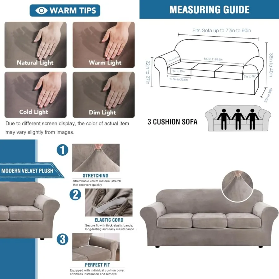 Modern Velvet Plush High Stretch Slipcover Furniture Protector Form Fit Luxury Thick Cover for Couch, Machine Washable Width Up
Modern Velvet Plush High Stretch Slipcover Furniture Protector Form Fit Luxury Thick Cover for Couch, Machine Washable Width Up